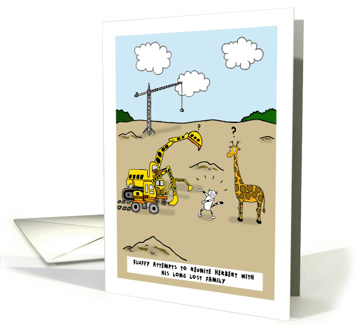 Giraffe meets family - Blank note card with giraffe and cat card