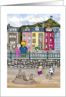 Hi/Hello beach costal seaside - Cats having fun on beach card