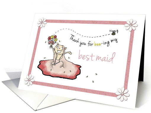 Thank you for being best maid at wedding - Cute cat in dress card