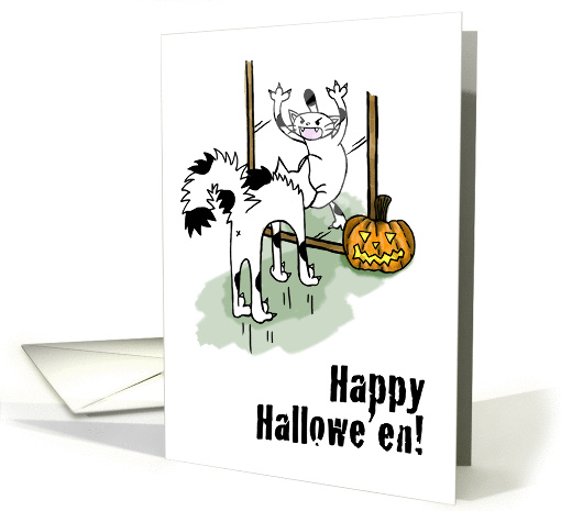 Happy Halloween General - Cat scared of reflection in mirror card