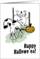 Happy Halloween for Grandchildren - Cat scared of reflection in mirror card