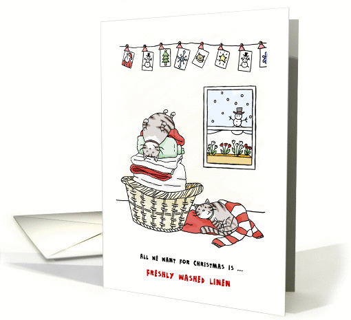 Merry Christmas General - Cats sleep on freshly washed linen card