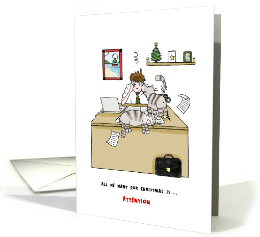 Merry Christmas for Co-worker - Cats bug owner reading newspaper card