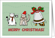 Merry Christmas for Friend & Husband - Cute cats play music with bells card