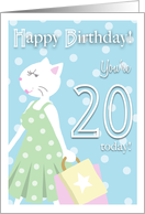 Happy Birthday 20 Year Old - Girl cat goes shopping card