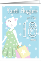 Happy Birthday 18 Year Old (Italian) - Girl cat goes shopping card