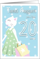 Happy Birthday 20 Year Old (Italian) - Girl cat goes shopping card