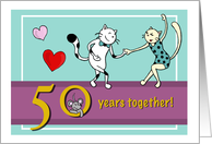 Happy 50th Wedding Anniversary - Two cats dancing card