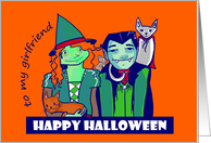 Happy Halloween Girlfriend - Witch and Vampire card