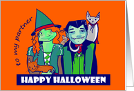 Halloween, witch and vampire - straight partner card