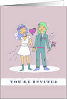 Wedding Invitation - hipster brides holding hands card