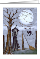 Halloween Wicked Witch Black Cat and Moon card