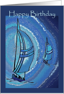 Happy birthday-Yachts in Swirls of Blue card