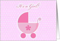 It’s A Girl Pink Carriage on Pink Polka Dots card