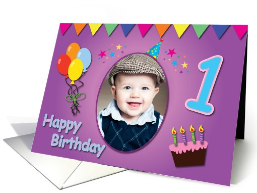 Happy 1st Birthday Colorful Photo card (855672)