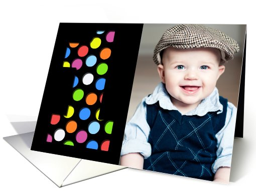 Happy 1st Birthday Photo Card Colorful Polka Dots card (942938)
