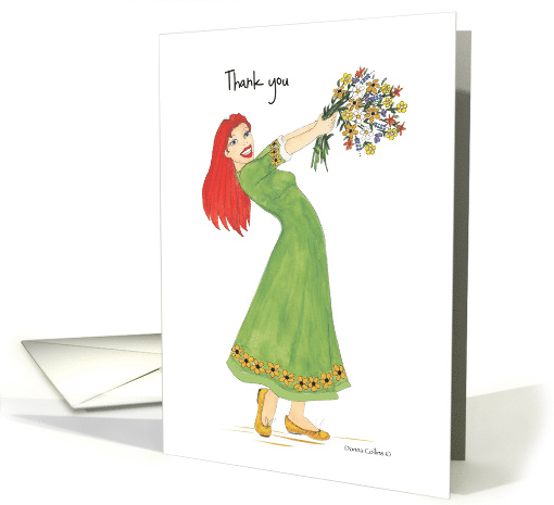 Thank You girl with flowers card (1157064)