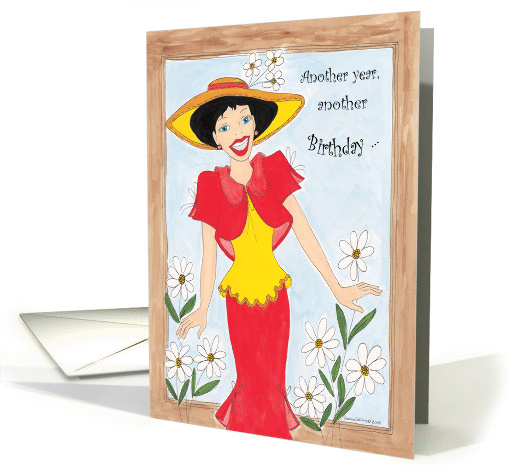 Birthday,lady in red dress with hat card (833367)