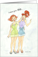 Miss you sis, two girls laughing card
