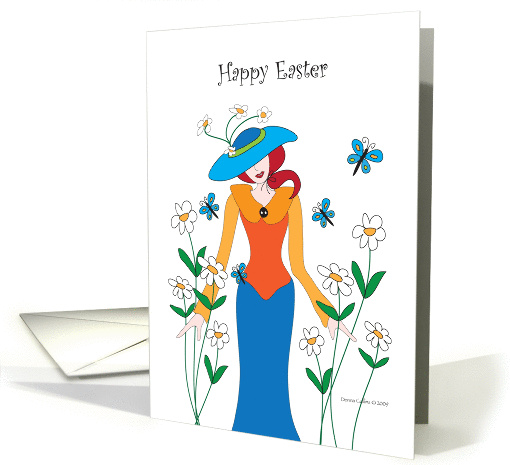 Happy Easter girl with Blue Bonnet card (891691)