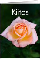 Kiitos means Thank you in Finnish - Close up of peach color rose card