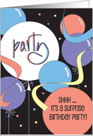 Hand Lettered Surprise Birthday Party Invitation with Bright Balloons card