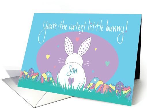 1st Easter for Son, Cutest Little Bunny with Easter Eggs & Hearts card