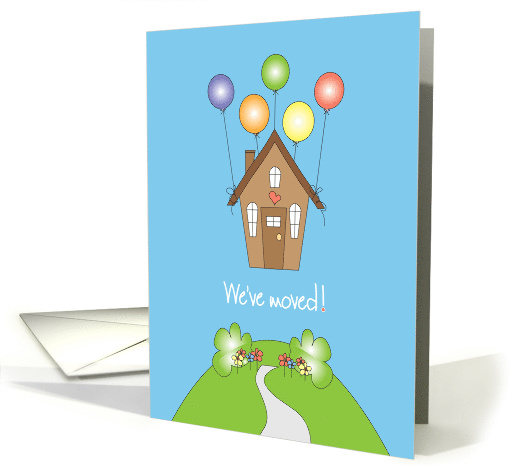 Announcement of We've Moved with house and balloons card (1010019)
