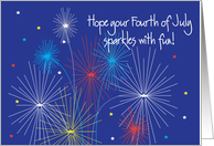 Fourth of July Greetings with colorful fireworks card