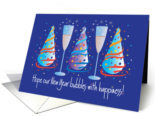 New Year's Bubbles with Happiness with Party Hats for Boyfriend card
