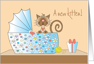 Congratulations on your new kitten with floral bassinette card