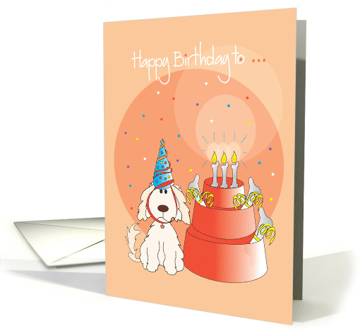 Happy Birthday To Pet Dog with Party Hat and Dog Dish Cake card