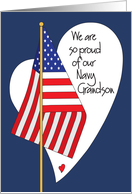 Birthday for Navy Grandson, American Flag and Heart card