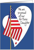 Birthday Air Force Daughter, American Flag, Heart & Hand Lettering card