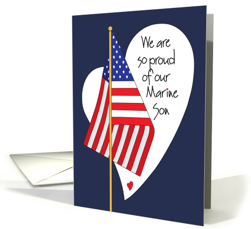 Birthday for Marine Son, American Flag, Heart and Hand Lettering card