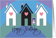 Happy Birthday for Neighbor, Cute Houses on Hilltop card