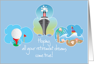 Retirement Congratulations with Golf Ball, Sailboat and Cruise Ship card