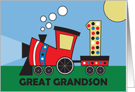 First Birthday for Great Grandson with Polka Dot Train and Number One card