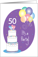 Hand Lettered 50th Birthday Party Invitation Cake, Hearts & Balloons card