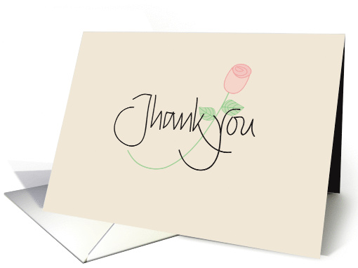 Hand Lettered Thank you, Calligraphy with pink long stemmed rose card