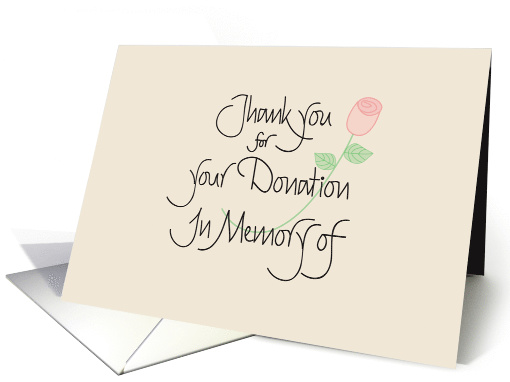 Thank you for your Donation in Memory of with Pink Long Stem Rose card