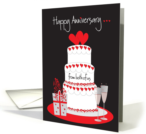 Anniversary from Both of Us, Heart Cake and Champagne card (1054313)
