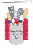 Birthday to Favorite Chef with Cooking Utensils and Wallaper card