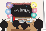 Student Birthday from Teacher with Students by Balloons on Blackboard card