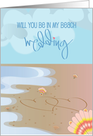 Hand Lettered Be In Beach My Wedding Hearts in Sand and Seashells card