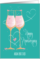 Hand Lettered Anniversary for Mom and Dad, Pink Champagne Glasses card