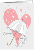 Hand Lettered Bridal Shower with Umbrella and Heart Raindrops card