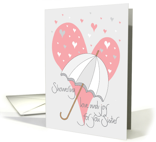 Bridal Shower for Sister with Umbrella and Heart Raindrops card
