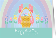 Happy May Day with Basket of Flowers and Rainbow card
