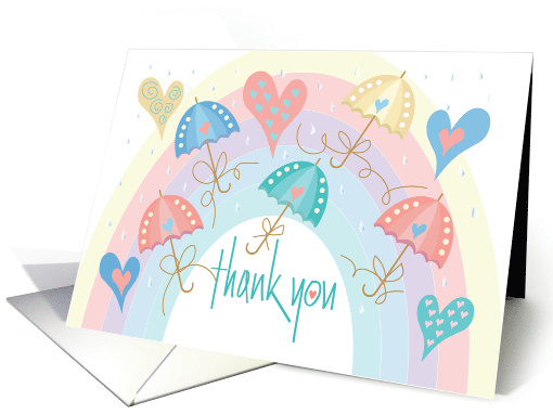 Hand Lettered Thank you for Shower Gift Umbrellas and Rainbow card